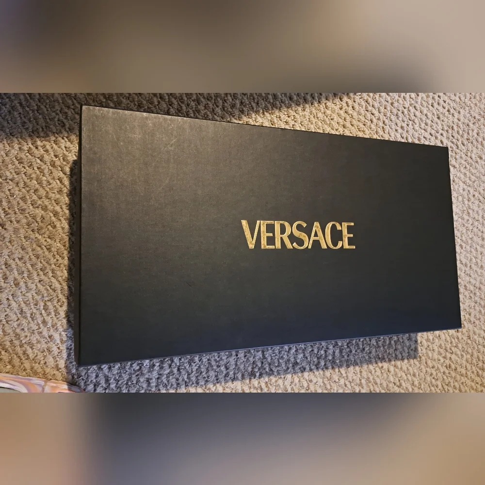 Versace Black Patent Leather Knee High Combat Boots – Gold Medusa **SEE COMMENT